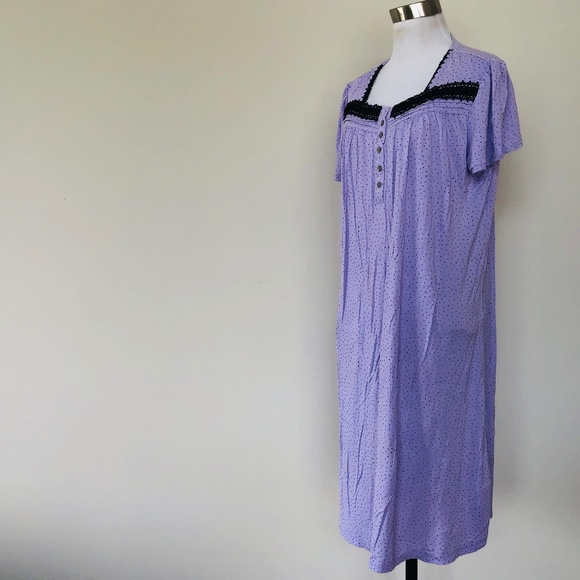 Nightgown Pullover Purple Polka Black Trim Short Sleeves CELESTIAL DREAMS - Picture 9 of 11